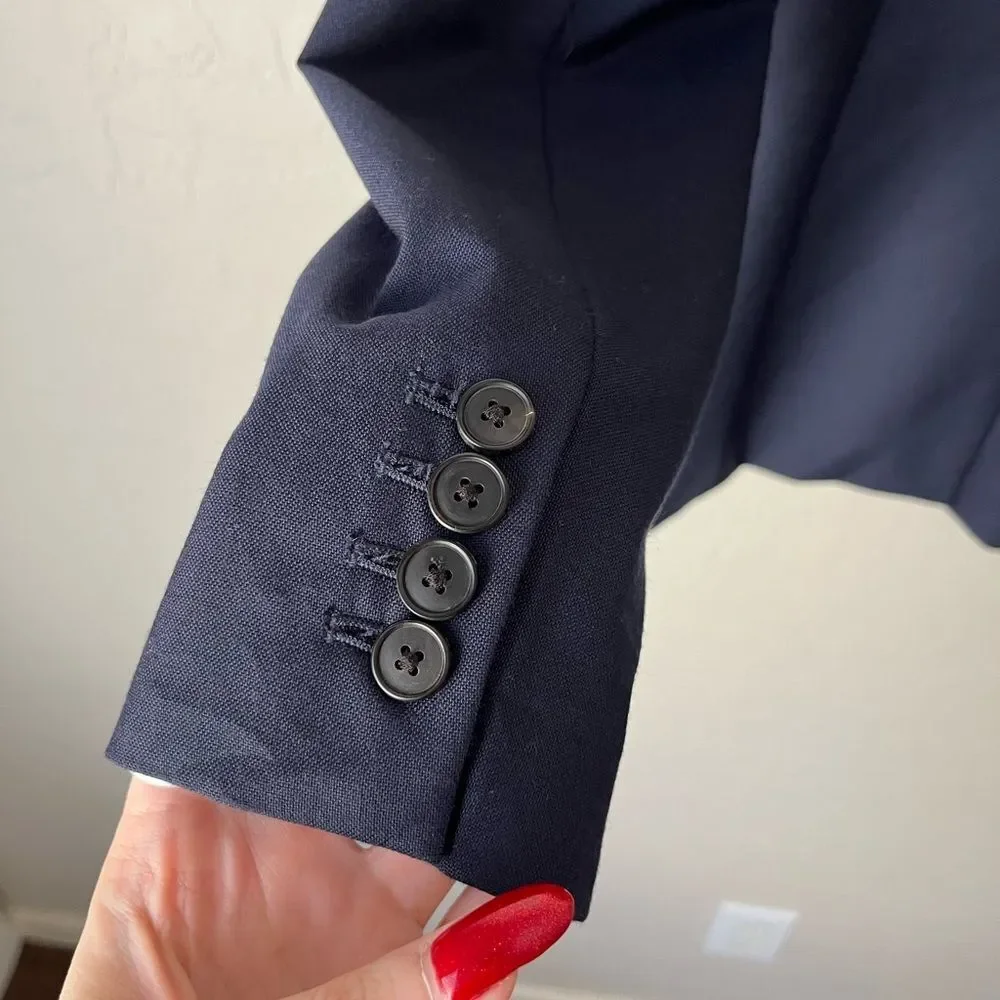 J. Crew 1035 VITALE BARBERIS CANONICO Wool Blend Blazer Navy Blue Size 6